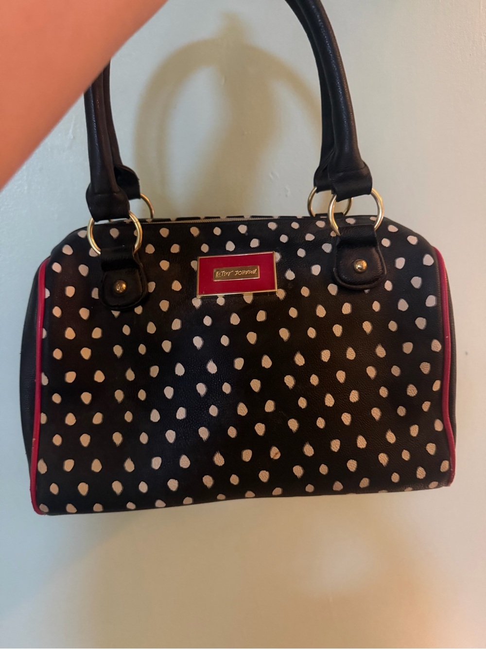 Betsey Johnson Black & White Polka Dot purse with red Trim